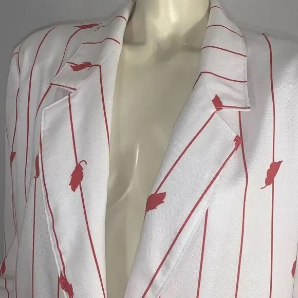 Vintage Tan Jay White Cherry Red Striped Blazer Jacket Women’s Size 18 - Picture 7 of 13
